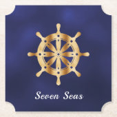 Scheepvaartboot met de naam gouden stuurwiel kartonnen onderzetters (Voorkant)