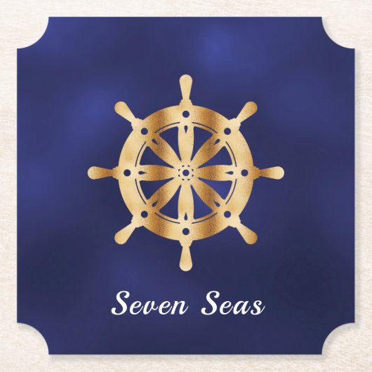 Scheepvaartboot met de naam gouden stuurwiel kartonnen onderzetters (Voorkant)