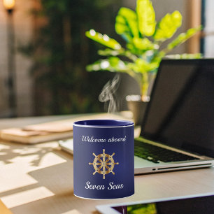 Scheepvaartboot met de naam gouden stuurwiel mok