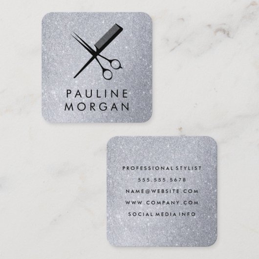 Scheerapparaat en kam Elegant Glitter Vierkante Visitekaartje (Voorkant / Achterkant)