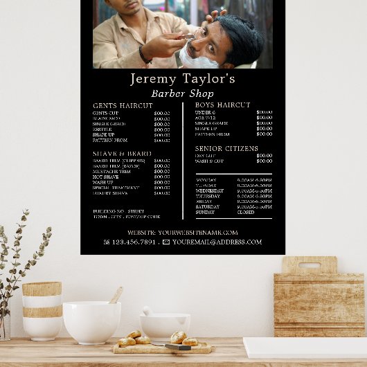 Scheerbeurt, Prijzenlijst Herenkappers Poster (Keuken)