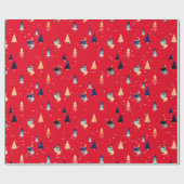 Scheerder in sneeuwvlokken op rood omslagpapier cadeaupapier (Vlak)