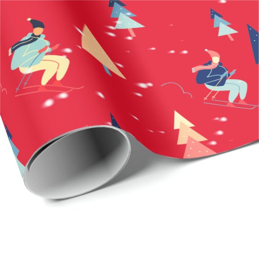 Scheerder in sneeuwvlokken op rood omslagpapier cadeaupapier (Rol Hoek)