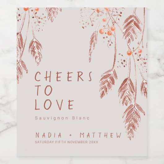 Scheerjes van grasbessen die de bruiloft hervallen wijn etiket (Enkel label)