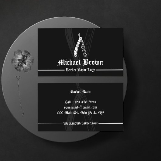 Scheermes mobiele herenkapper retro visitekaartje