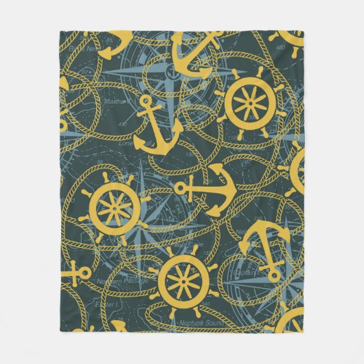 Scheerpende en touw voor anker zee met roos fleece deken (Voorkant)