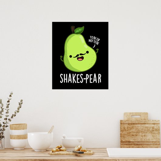 Scheerpeuk Funny Pear Fruit Pun Dark BG Poster (Keuken)