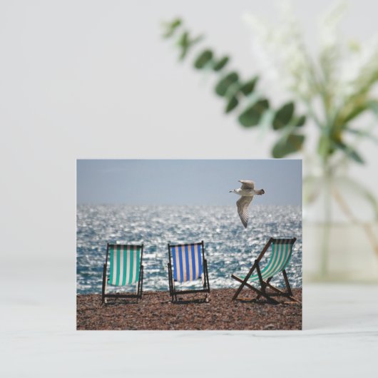 Scheerstoelen zee strandmeeuw mooi landschap briefkaart (Staand voorkant)