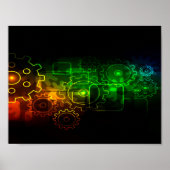 Scheerwielmechanica zwart neongroen sinaasappel poster (Voorkant)