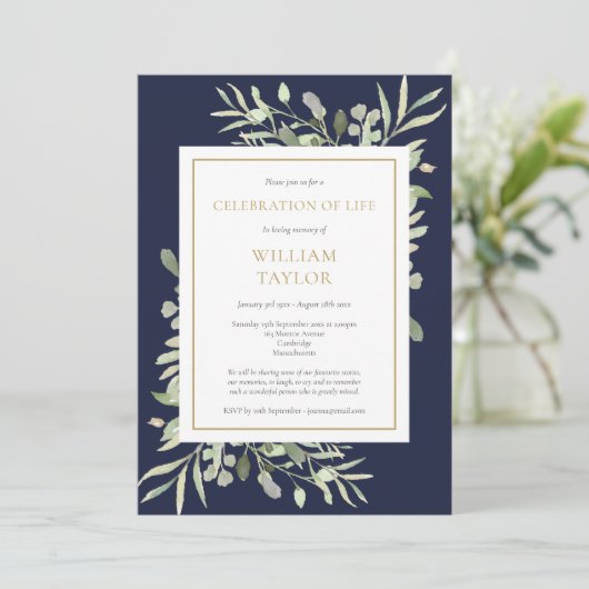 Schefstal van Navy Blue Greenery Kaart (Staand voorkant)