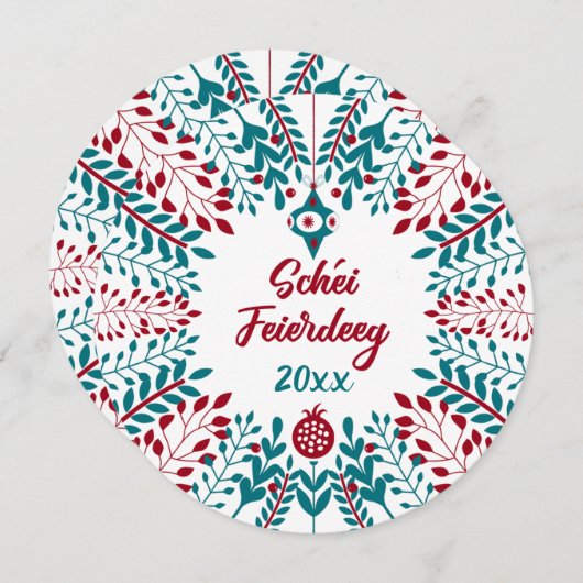 Schéi Feierdeeg, Luxembourgish Merry Kerstmis Feestdagenkaart (Voorkant / Achterkant)