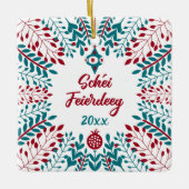 Schéi Feierdeeg, Luxembourgish Merry Kerstmis Keramisch Ornament (Voorkant)