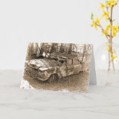 Scheiding, Humor, Vintage Gesloopte Auto Kaart (Gele Bloem)