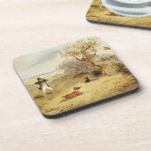 Scheiding van fazanten (olie op doek) 2 bier onderzetter (Linkerzijde)