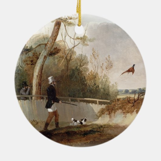 Scheiding van fazanten (olie op doek) keramisch ornament (Achterkant)