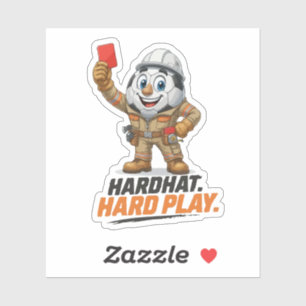 Scheidsrechter met bouwhelm speelt voetbal sticker