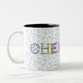 Scheikundediagram patroon en typografie met twee t tweekleurige koffiemok (Links)