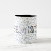 Scheikundediagram patroon en typografie met twee t tweekleurige koffiemok (Center)