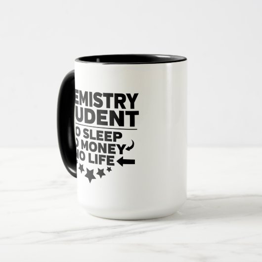 Scheikundestudent geen slaap zonder geld mok (Voorkant links)