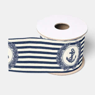 Schel anchor en lauwerkrans op marine strepen grosgrain lint