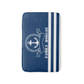 Schel anchor marineblauw gestreept badmat (Voorkant Verticaal)