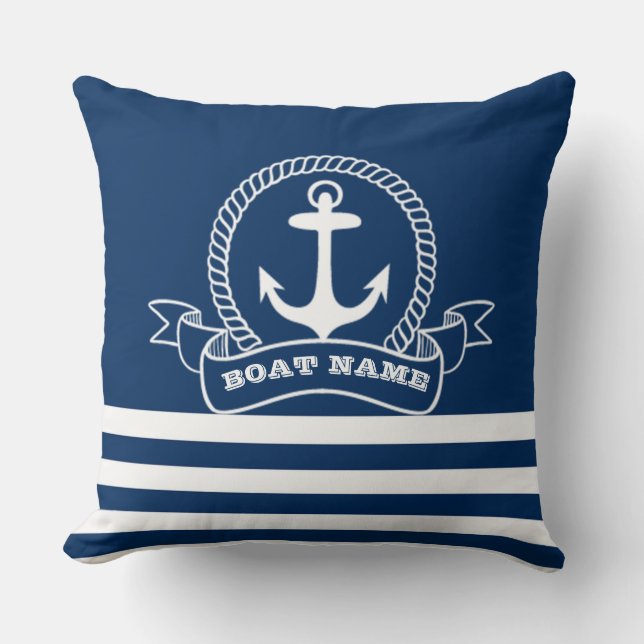 Schel anchor marineblauw gestreept  kussen (Voorkant)
