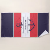 Schel anchor marineblauw rood wit strandlaken (Voorkant)
