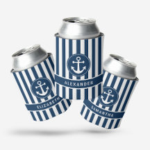 Schel anchor met touw op marineblauwe strepen