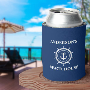 Schel anchor touw helm marineblauw strandhuis blikjeskoeler