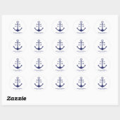 Schelanker anker marine wit aangepaste monogram & ronde sticker (Vel)