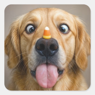 Schelende Golden Retriever Met Candy Corn Vierkante Sticker
