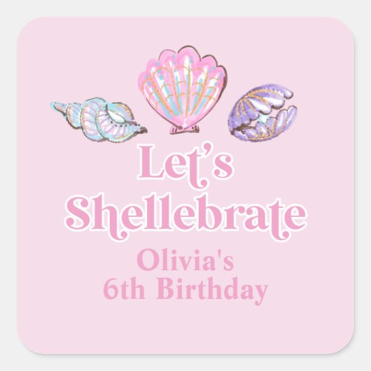 Schellebrate Strand Schelp Verjaardag Vierkante Sticker (Voorkant)