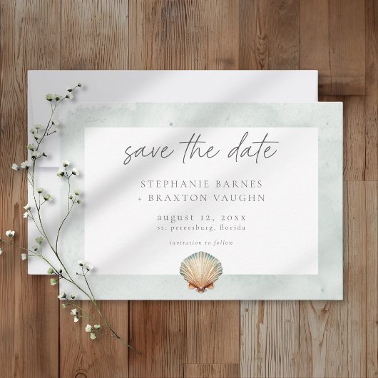 Schelp Aquarel Minimalistische Strand Bruiloft Save The Date