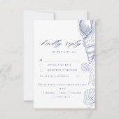 Schelp Blauw & Witte Kust Bruiloft RSVP Kaart (Voorkant)