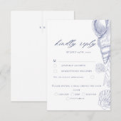 Schelp Blauw & Witte Kust Bruiloft RSVP Kaart (Voorkant / Achterkant)