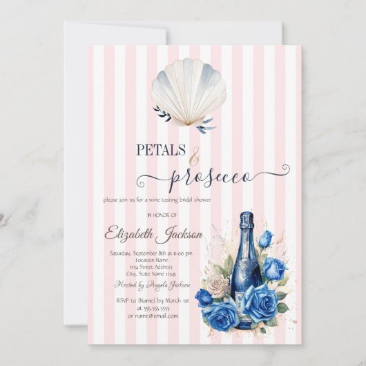 Schelp Bloemblaadjes & Prosecco Roze Gestreepte Kaart (Voorkant)