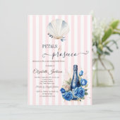 Schelp Bloemblaadjes & Prosecco Roze Gestreepte Kaart (Staand voorkant)