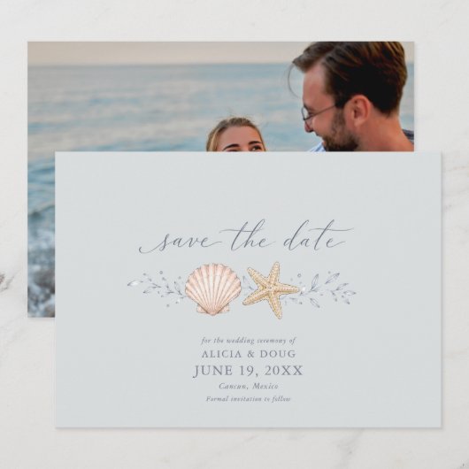 Schelp Bruiloft Bellen Foto Bewaar de Datum Save The Date (Voorkant / Achterkant)