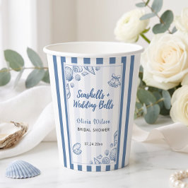 Schelp Bruiloft Bruidsshower Blauw Maritiem Aangep Papieren Bekers