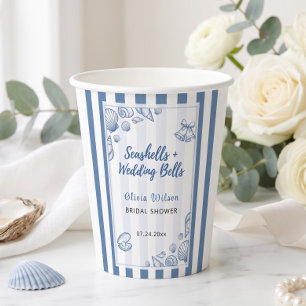 Schelp Bruiloft Bruidsshower Blauw Maritiem Aangep Papieren Bekers