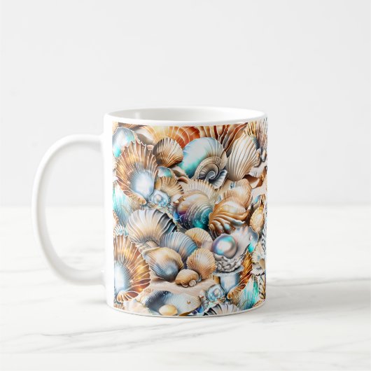 Schelp collage iriserende zee kust chic koffiemok (Links)