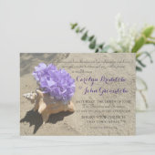 Schelp en paarse Hydrangea in zand Kaart (Staand voorkant)