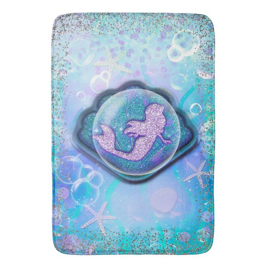 Schelp gepast voor een Zeemeermin Glitter Meisjes Badmat (Voorkant Verticaal)