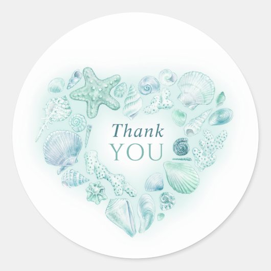 Schelp hart kunst bedankt strand aqua bruiloft  ronde sticker (Voorkant)