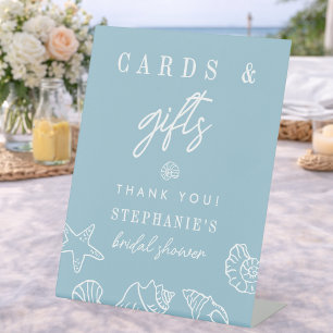 Schelp Kaarten & Cadeaus Stof Blauw Bruidsdouche Reclamebord Met Voetstuk
