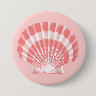 Schelp - koraalroze en wit ronde button 7,6 cm
