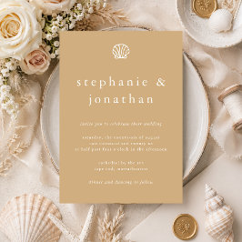 Schelp Kust Strand Zand Beige Minimal Trouwdag Kaart