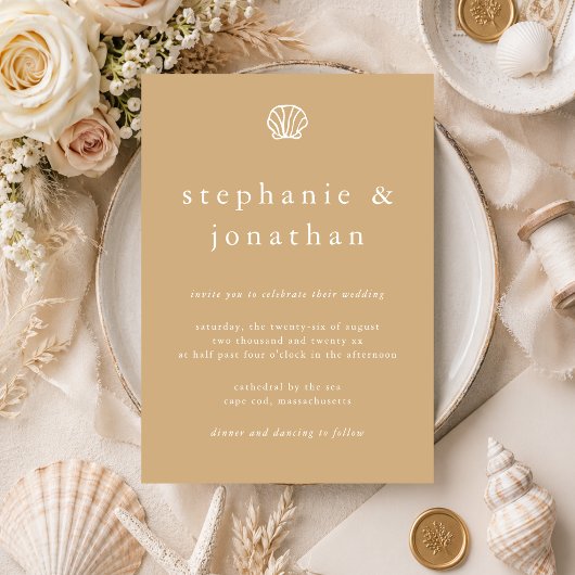 Schelp Kust Strand Zand Beige Minimal Trouwdag Kaart