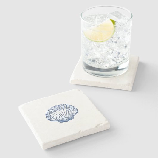Schelp kustschildering nautisch stenen onderzetter (Zijkant)