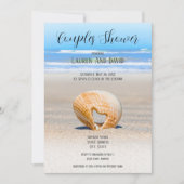 Schelp met Hart & zand op Strand, Koppel Bruiloft Kaart (Voorkant)